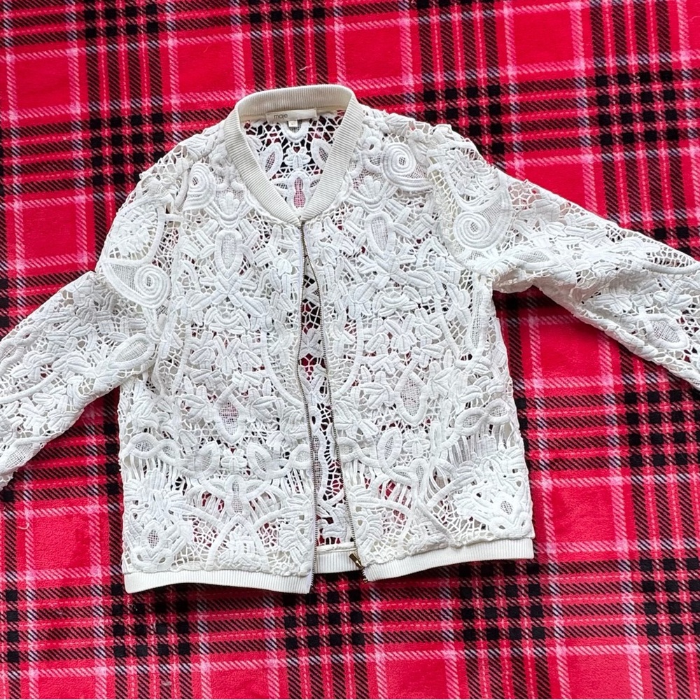 Maje Intricate White Lace Jacket